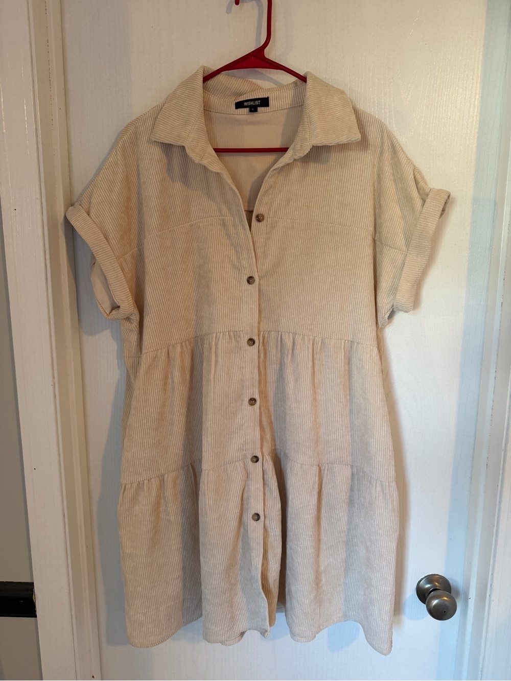 Wishlist Beige Corduroy Button-Front Mini Dress